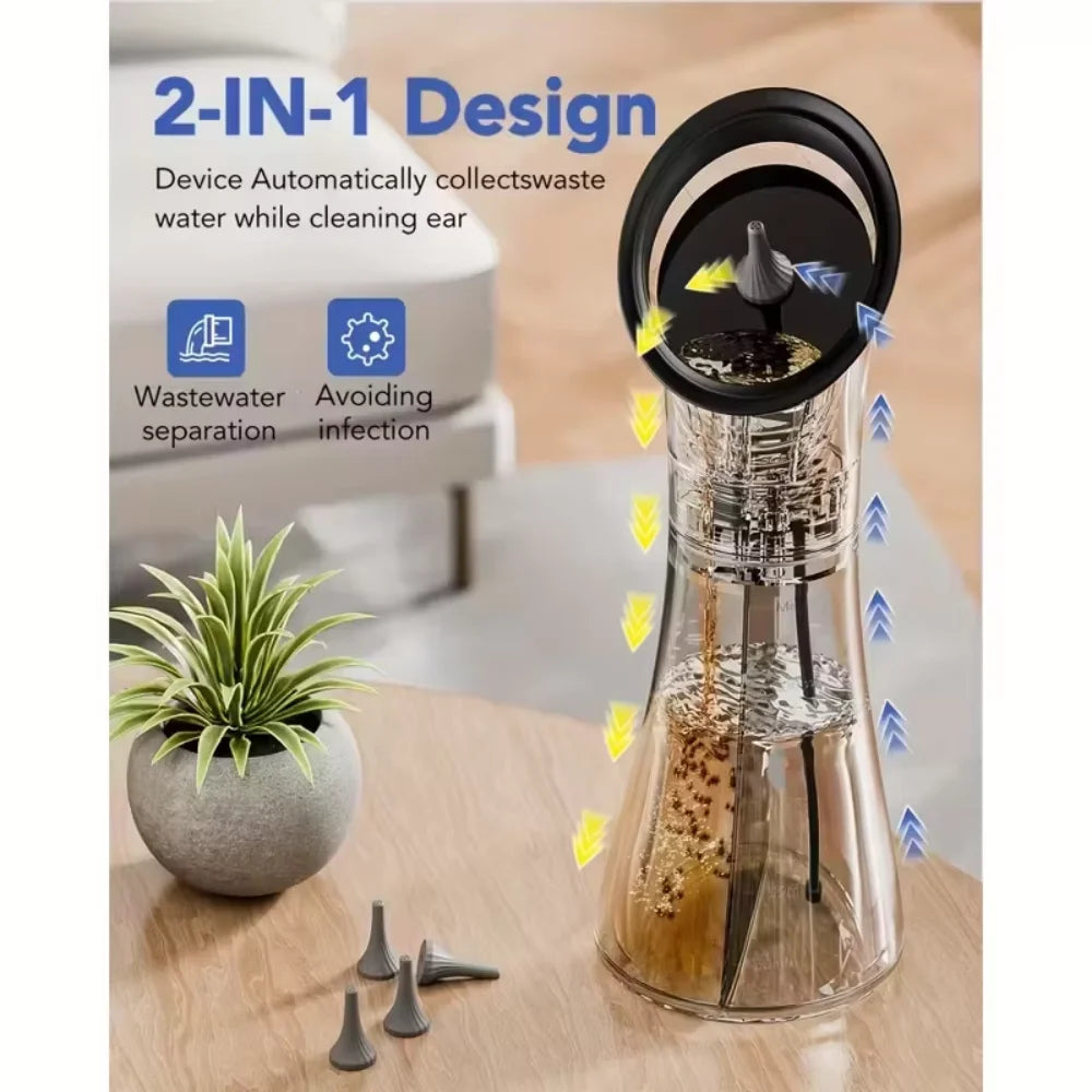 Electric Ear Irrigation Cleaner with Three Pressure Modes Rechargeable Battery Dual Water Tank and Multiple Nozzles for Home Use