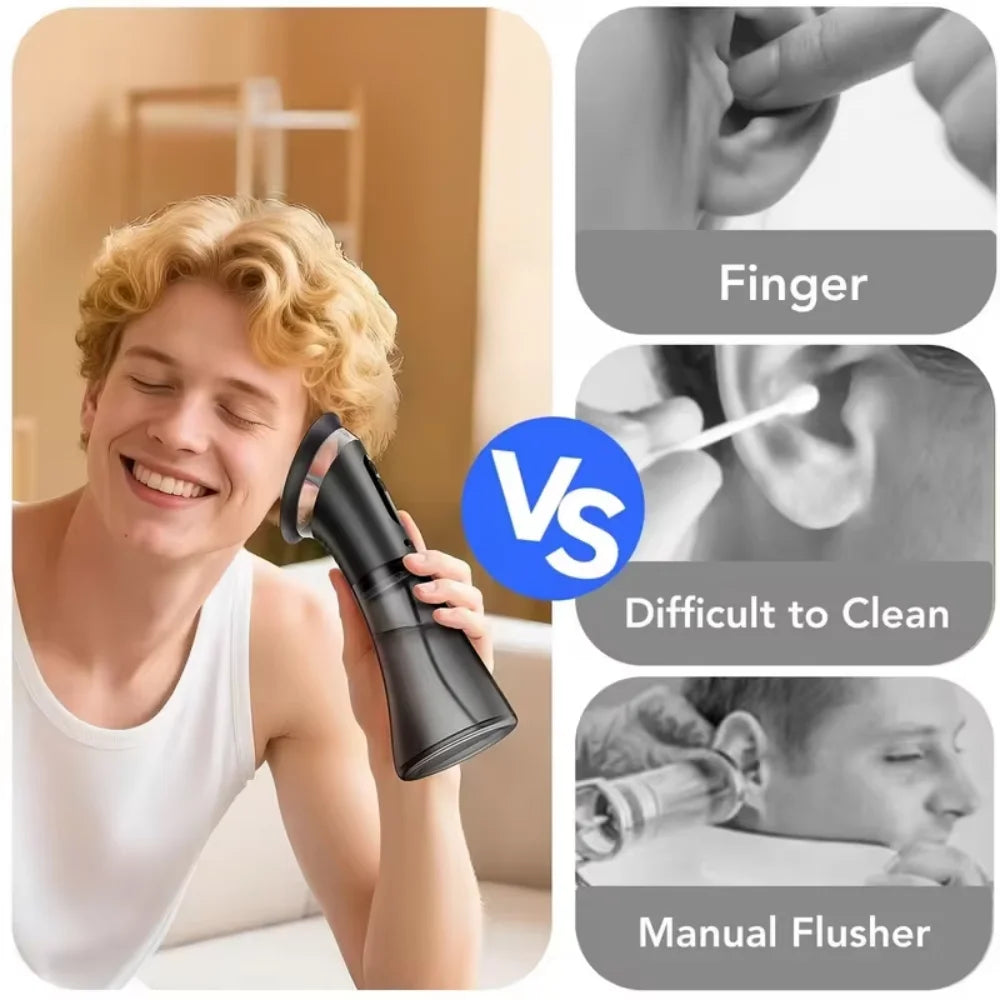 Electric Ear Irrigation Cleaner with Three Pressure Modes Rechargeable Battery Dual Water Tank and Multiple Nozzles for Home Use