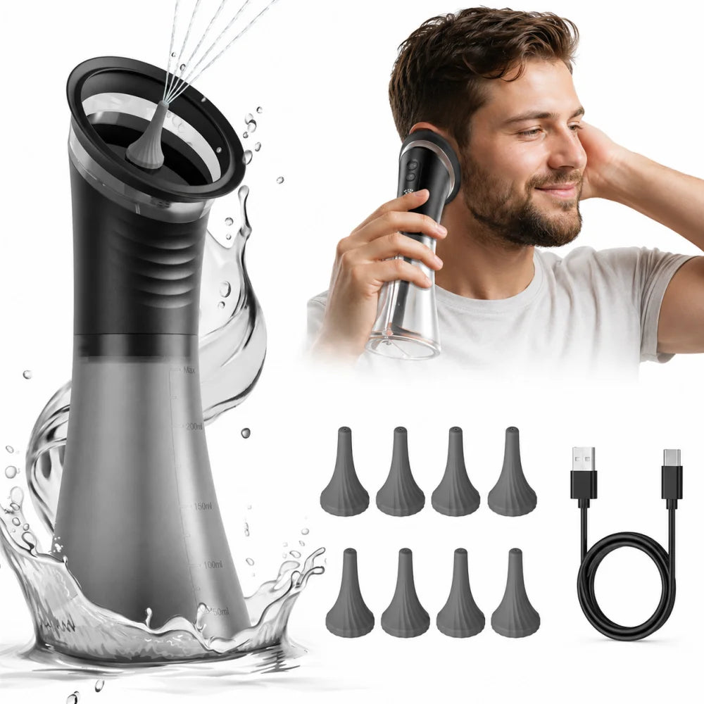 Electric Ear Irrigation Cleaner with Three Pressure Modes Rechargeable Battery Dual Water Tank and Multiple Nozzles for Home Use