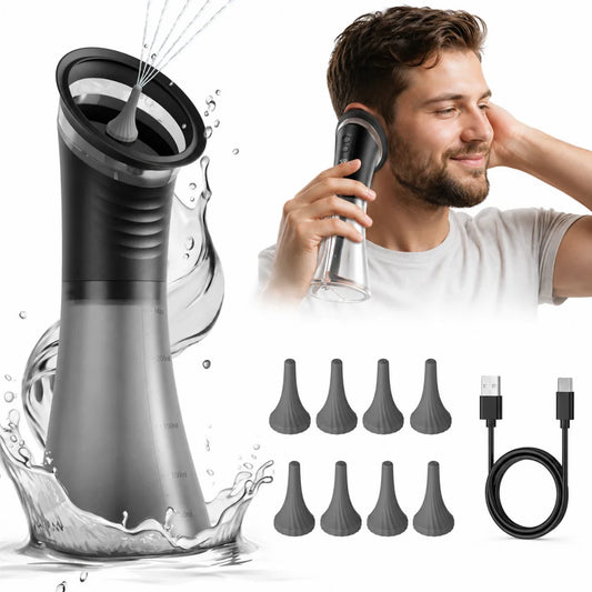 Electric Ear Irrigation Cleaner with Three Pressure Modes Rechargeable Battery Dual Water Tank and Multiple Nozzles for Home Use